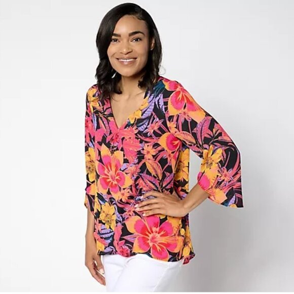 BEAUTIFUL by Lawrence Zarian Paradise Printed V-Neck Blouse - Picture 1 of 1
